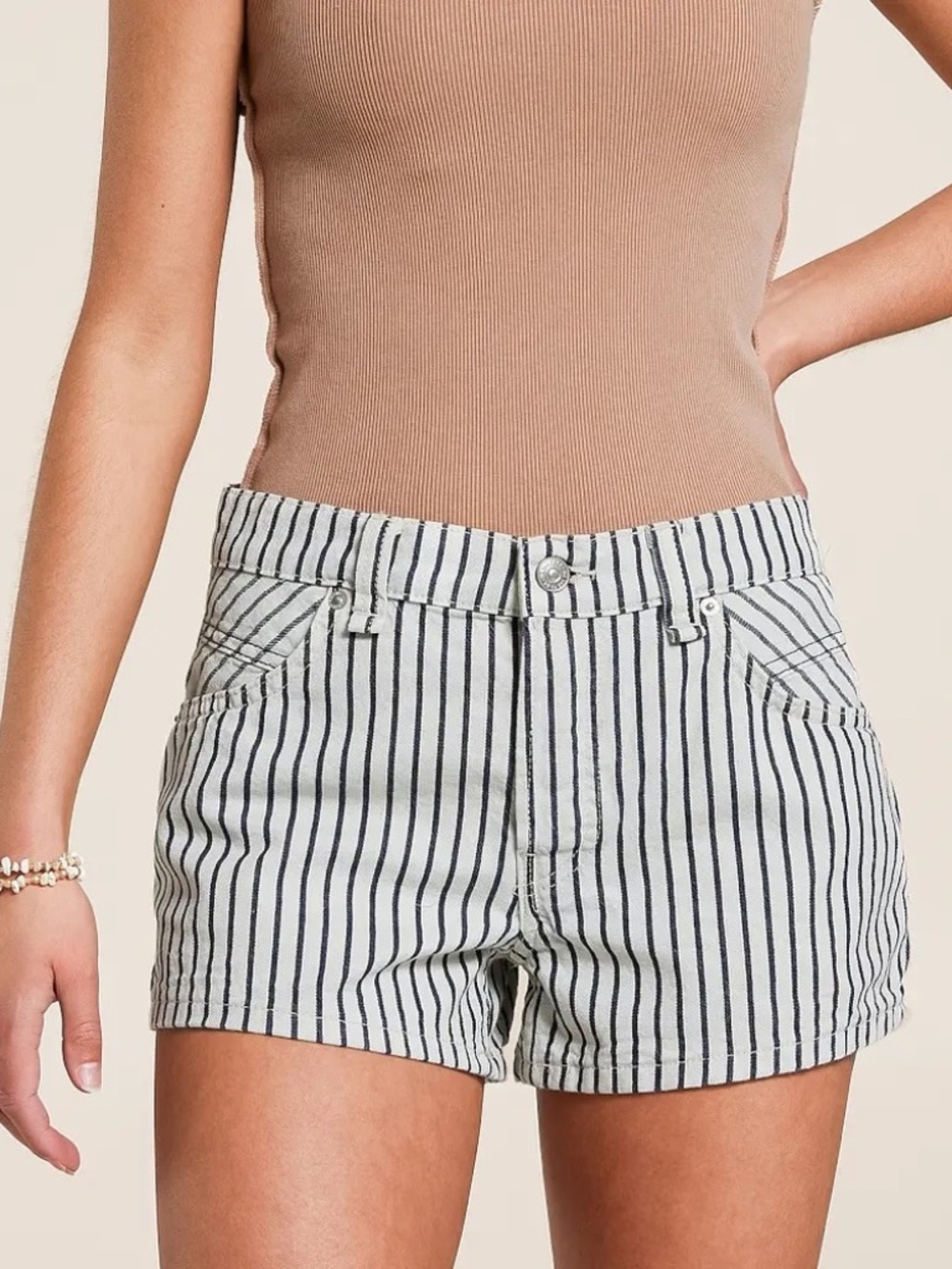 Women's 30 Free People We The Free Now Or Never Shorts Striped Railroad - NWOT